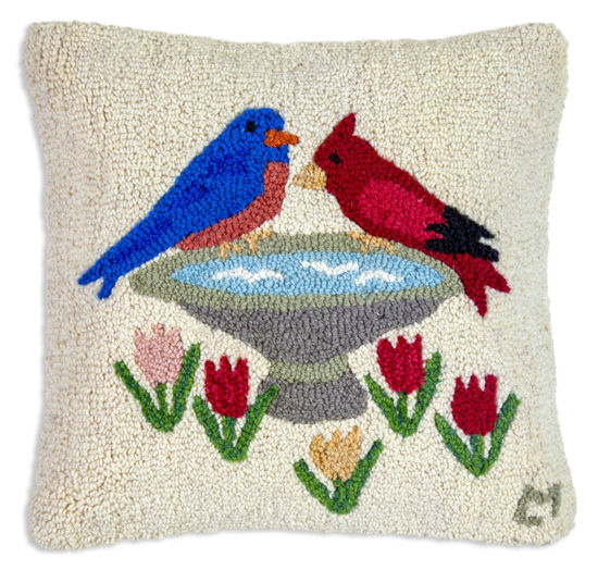 Birds Welcome Hooked Pillow by Chandler 4 Corners