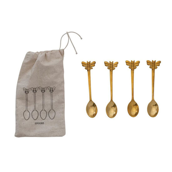 Brass Spoons with Bee Handles Set by Creative Co-op