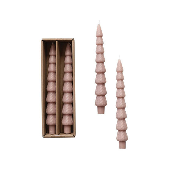 Unscented Tree Shaped Taper Candles in Box, Khaki Color, Set of 2 by Creative Co-op