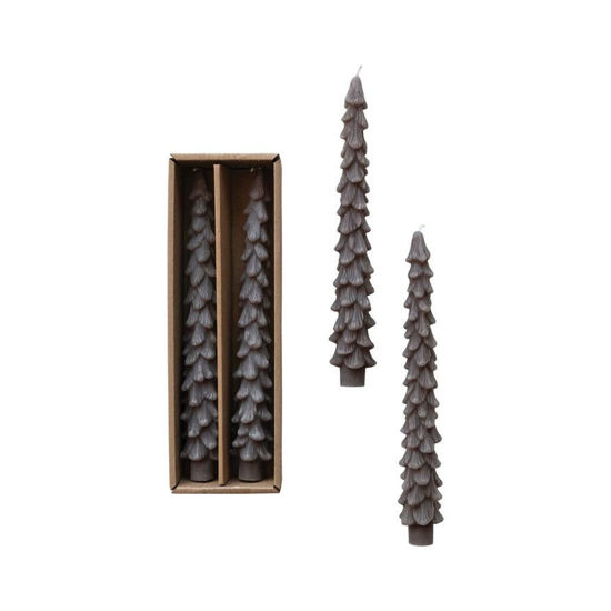 Unscented Tree Shaped Taper Candles in Box, Pewter Color, Set of 2 by Creative Co-op
