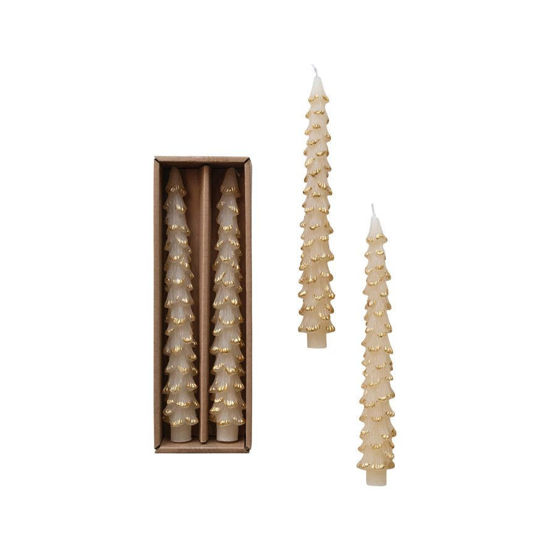 Unscented Tree Shaped Taper Candles in Box, Eggnog Color, Set of 2 by Creative Co-op