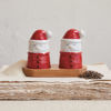 Santa Shaped Salt & Pepper Shakers w/ Acacia Wood Tray Set of 3 by Creative Co-op