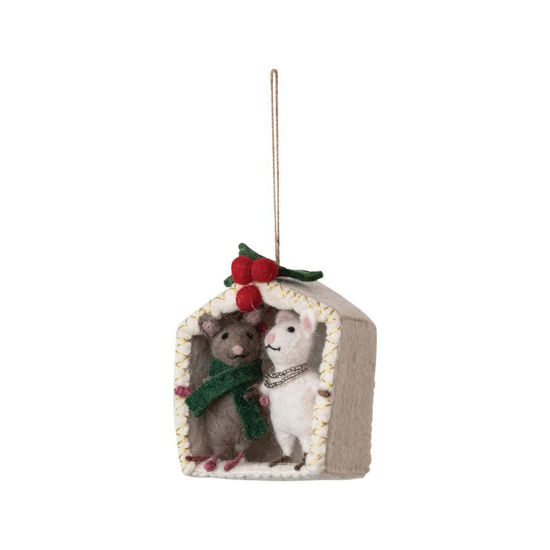 Wool Felt Mice Under the Mistletoe Ornament by Creative Co-op