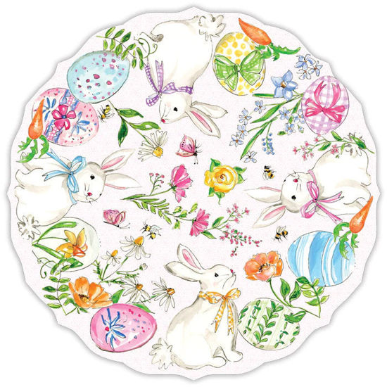 Pink Spring Bunnies Round Die-Cut Placemats by Roseanne Beck Collections