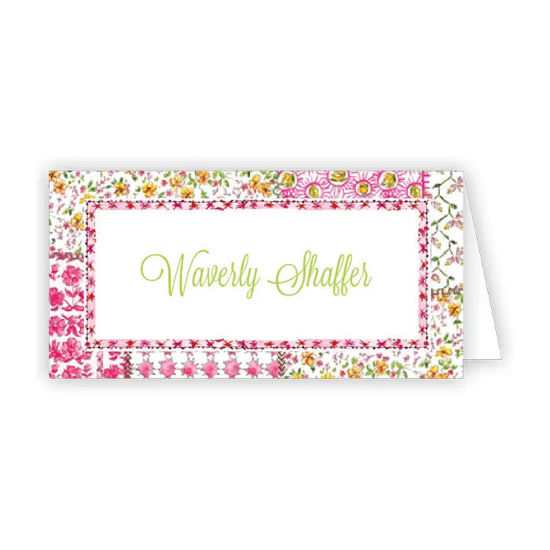 Pink Patchwork Quilt Placecard by Roseanne Beck Collections
