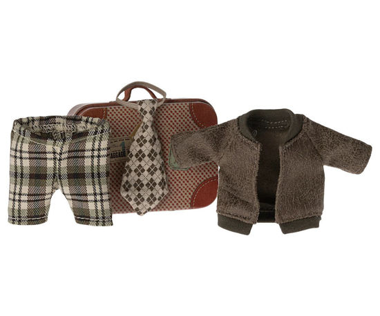 Jacket, Pants, and Tie in Suitcase, Grandpa Mouse by Maileg