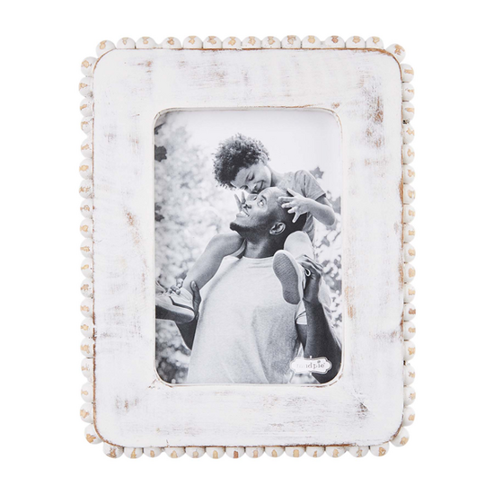 White Beaded Wood Frame Assorted by Mudpie