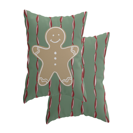 Candied Green Gingerbread Man Lumbar Pillow