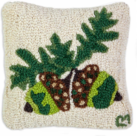 Acorns and Oak Leaves Hooked Pillow by Chandler 4 Corners