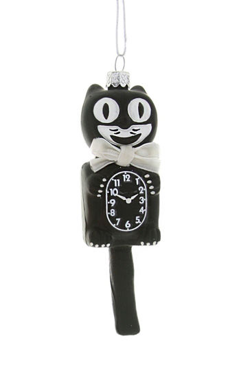 Black Retro Cat Clock Ornament by Cody Foster