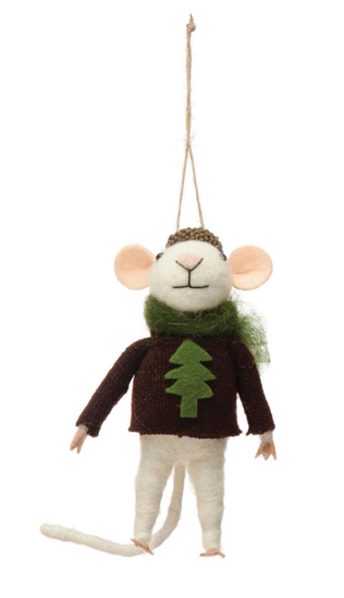 Holiday Sweater Wool Felt Mouse Ornament - Tree by Creative Co-op
