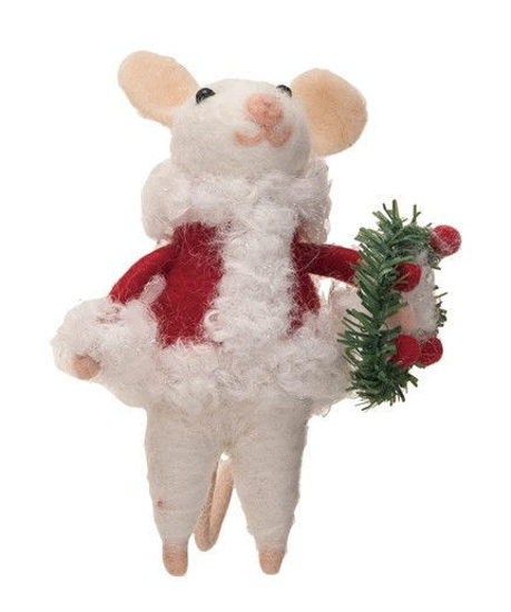 Santa Wool Felt Mouse - Holding Wreath by Creative Co-op