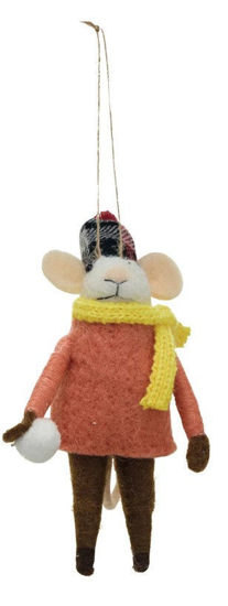 Snowmouse Wool Felt Mouse Ornament - Snowball and Orange Sweater by Creative Co-op