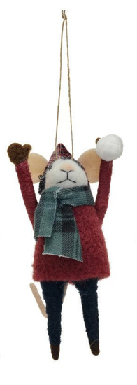Snowmouse Wool Felt Mouse Ornament - Snowball and Red Sweater by Creative Co-op