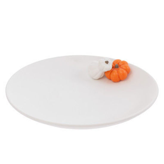 Round White Plate with Pumpkin Accents by Boston International
