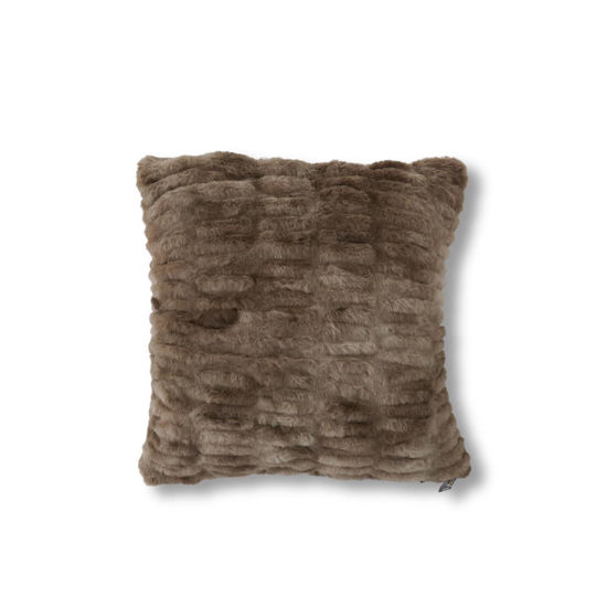 18 inch Brown Ribbed Faux Fur Pillow by K & K Interiors