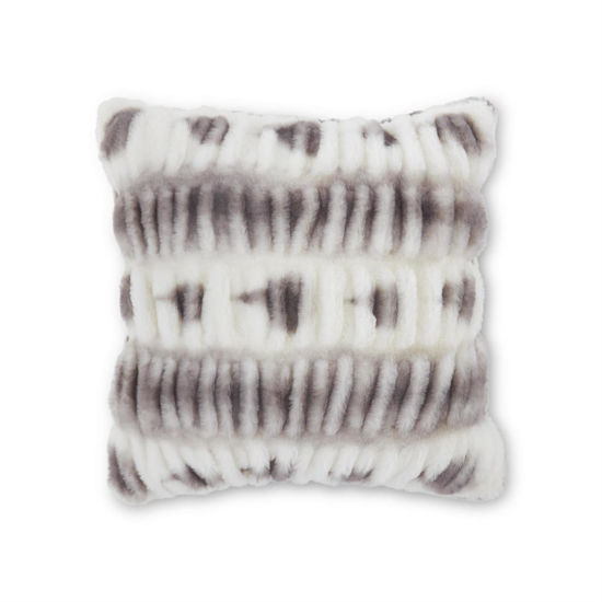 18 inch Gray & White Ribbed Faux Fur Pillow by K & K Interiors