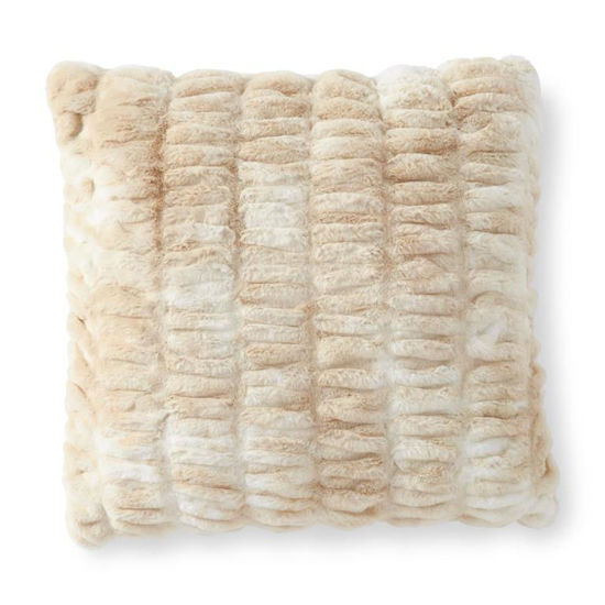 24 inch Cream & Tan Ribbed Faux Fur  Pillow by K & K Interiors
