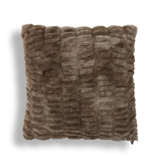 24 inch Brown Ribbed Faux Fur Pillow by K & K Interiors