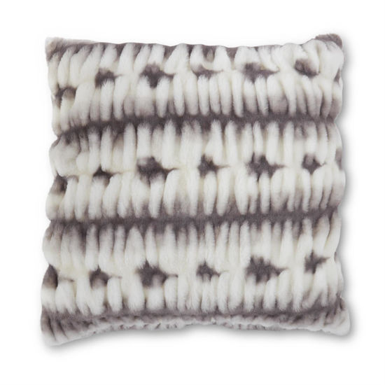 24 inch Gray & White Ribbed Faux Fur Pillow by K & K Interiors