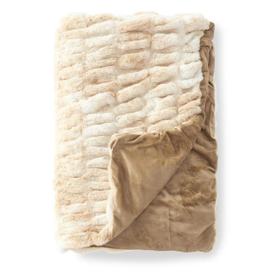 60 inch Cream & Tan Ribbed Faux Fur Throw Blanket by K & K Interiors
