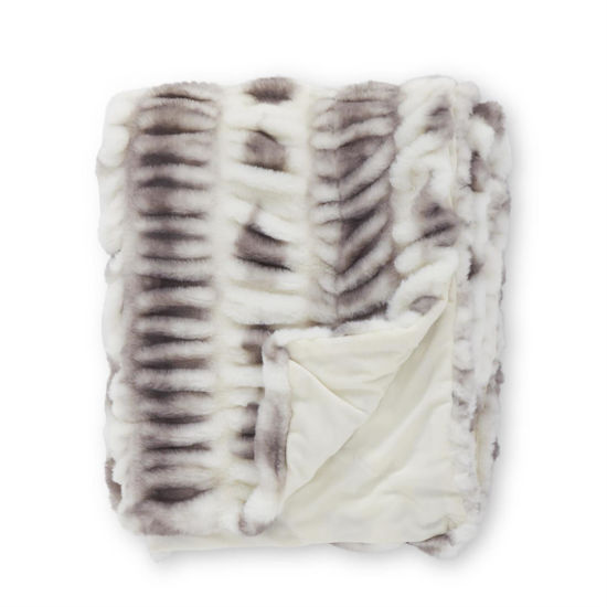 60 inch Gray & White  Ribbed Faux Fur Throw Blanket by K & K Interiors