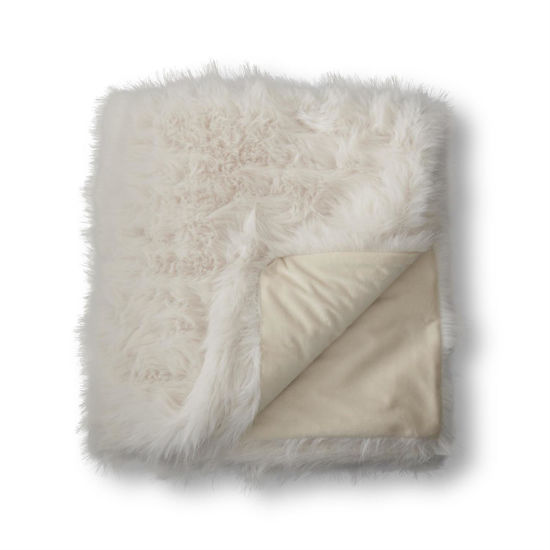 60 inch White Faux Far Throw Blanket by K & K Interiors