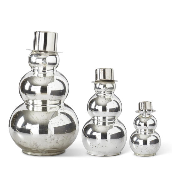 Silver Mercury Glass Snowmen with Open Bottoms Set of 3 by K & K Interiors