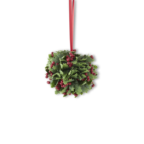 8.5 inch Holly Ball with Red Ribbon Hanger by K & K Interiors