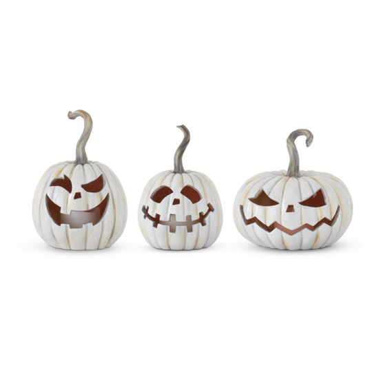Gray Resin LED Flicker Flame  Jack O Lanterns with Timer Set of 3 by K & K Interiors