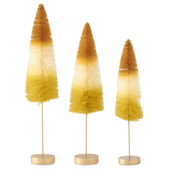 Candy Corn Bottle Brush Trees on Spindle Set of 3 by K & K Interiors