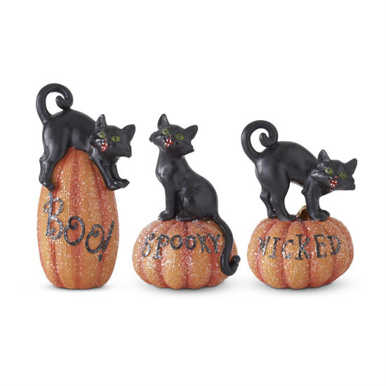 Black Cats on Glittered Pumpkins Set of 3 by K & K Interiors