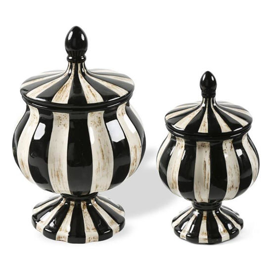 Black and White Striped Ceramic Jar Set of 2 by K & K Interiors