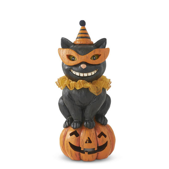 Party Hat Black Cat on LED Pumpkin with Timer by K & K Interiors
