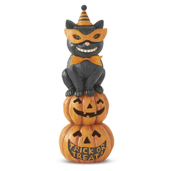 Party Hat Black Cat on LED Trick or Treat Pumpkin with Timer by K & K Interiors