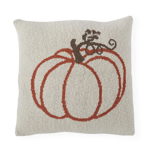 Cream Cotton Knit Pillow with Orange Pumpkin by K & K Interiors