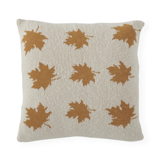 Cream Cotton Knit Pillow with Yellow Leaves by K & K Interiors