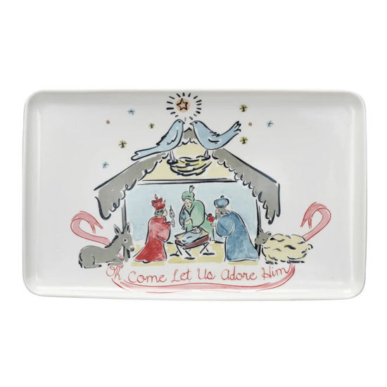 Stoneware Nativity Platter "Oh Come Let Us Adore Him" by Creative Co-op