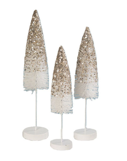 Platinum Glitter Flocked Bottle Brush Trees by Bethany Lowe