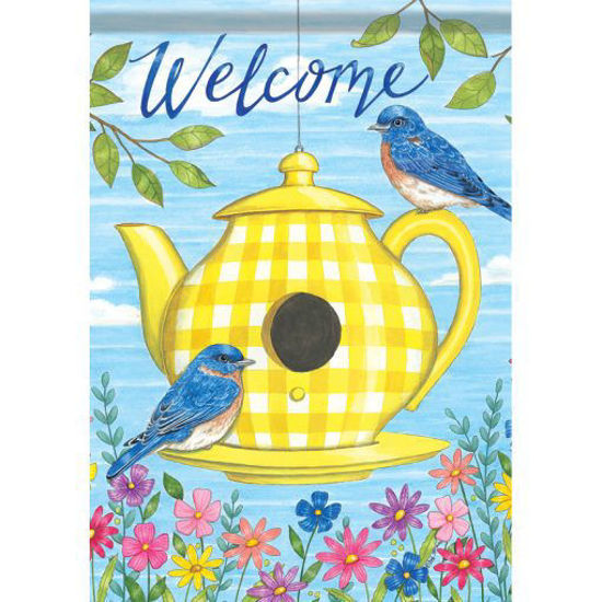 Tea Pot Bluebirds Garden Flag by Carson