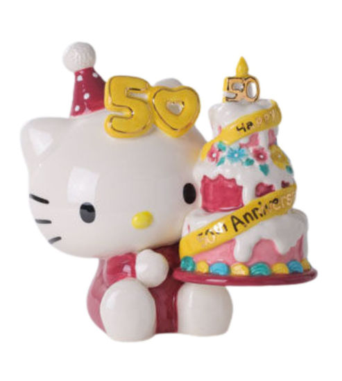 Hello Kitty 50th Anniversary Holding Cake Figurine by Blue Sky Clayworks