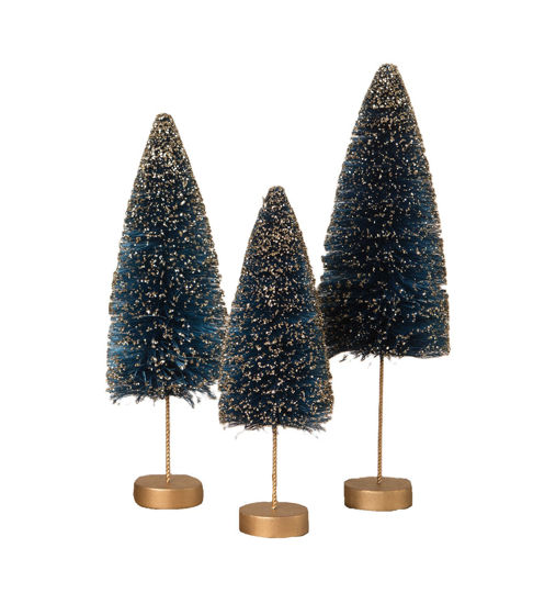 Sapphire Gold Glow Bottle Brush Trees Set by Bethany Lowe