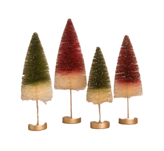 Traditional Bottle Brush Trees with Gold Glitter Set by Bethany Lowe