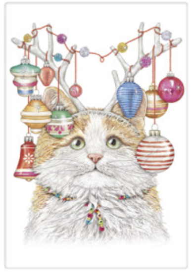 Mary Lake Thompson Cat Holiday Antlers Kitchen Towel